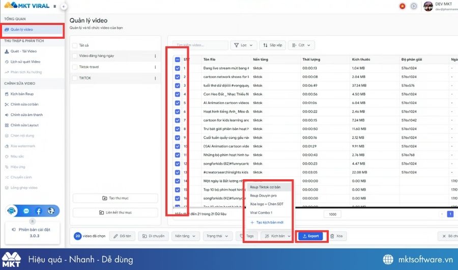 Chọn video cần tải và xuất video đã chỉnh sửa