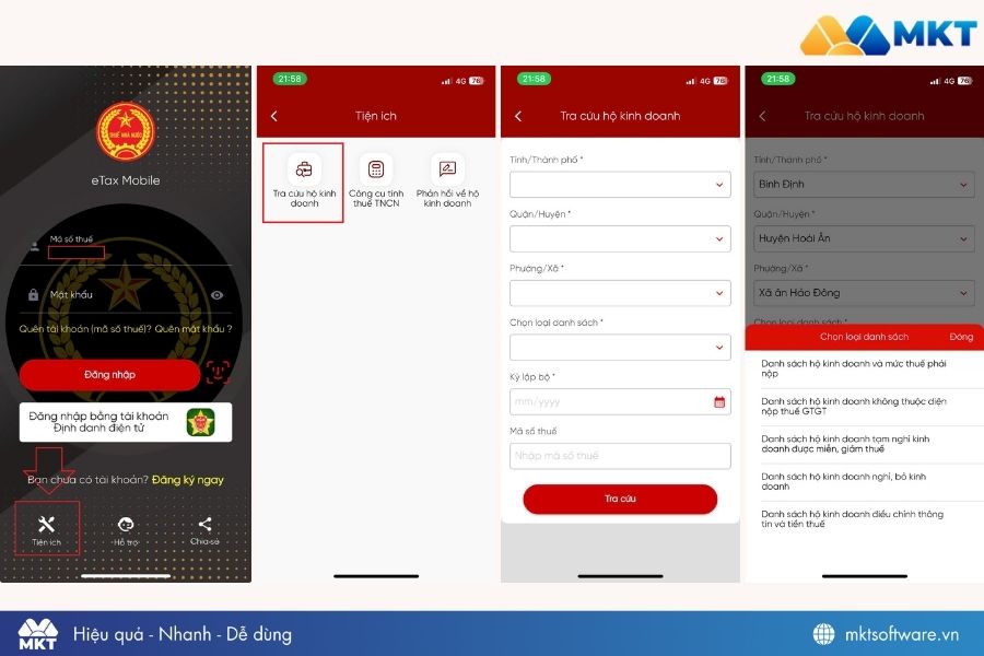 Tra cứu mã số thuế hộ kinh doanh qua ứng dụng eTax Mobile