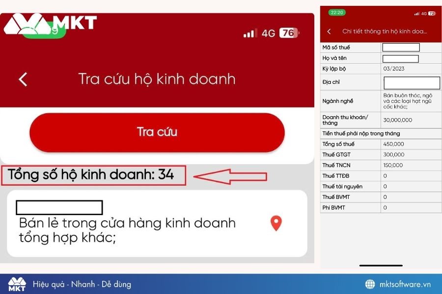 Kết quả trả về trên eTax Mobile