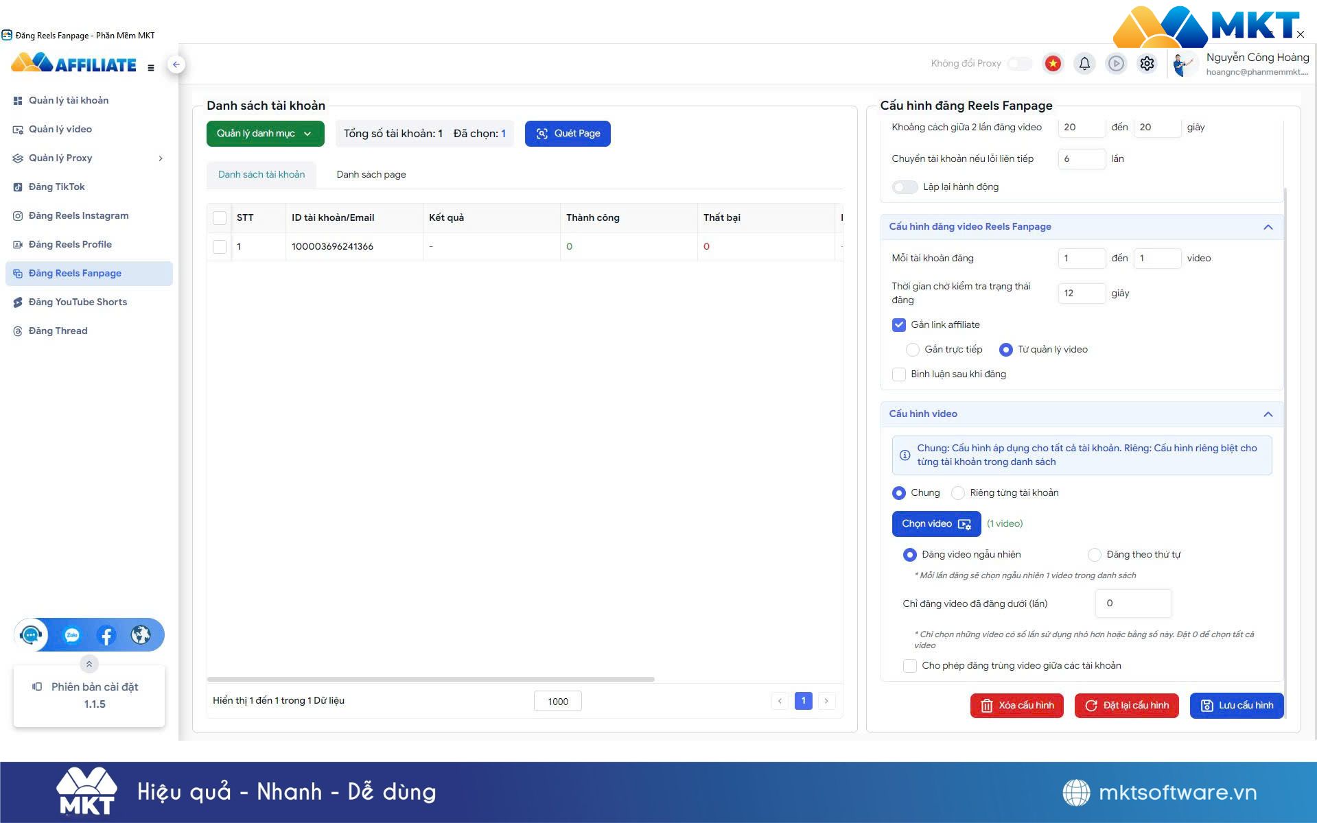 Cấu hình cài đặt đăng video và gắn link Affiliate Shopee trên MKT Affiliate