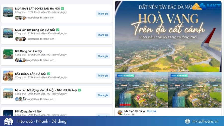 Chị Hương triển khai MKT Care để đăng bài đồng loạt lên các hội nhóm bất động sản