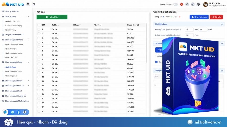 Anh Chiểu sử dụng MKT UID để tìm kiếm khách sỉ đồ câu trên Facebook nhanh hơn