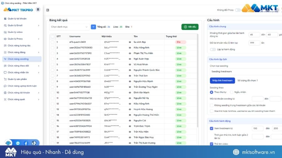 Chị Giang triển khai MKT TikPro để seeding livestream tự động, giúp tăng tương tác và cải thiện hiệu quả bán hàng trên TikTok