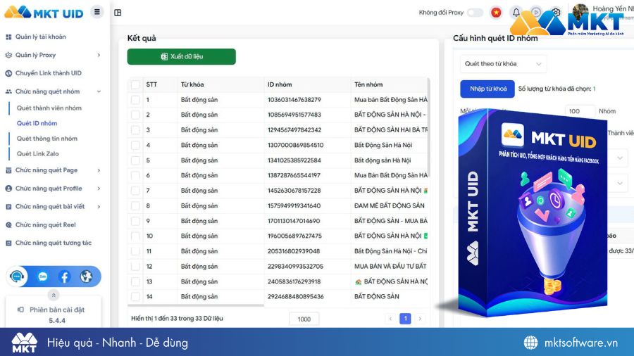 Ông Hải sử dụng MKT UID để tìm kiếm và lọc khách hàng bất động sản trên Facebook Ông Hải sử dụng MKT UID để tìm kiếm và lọc khách hàng bất động sản trên Facebook