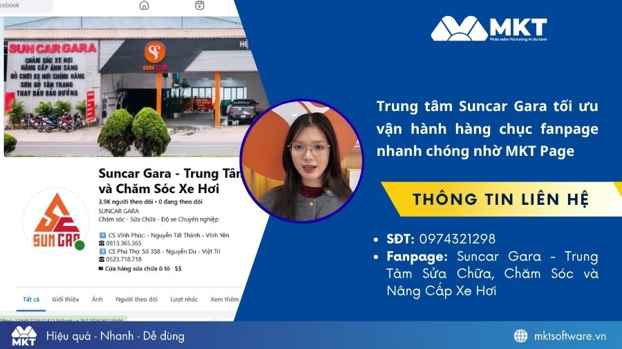 Trung tâm xe hơi Suncar Gara tối ưu vận hành fanpage nhờ MKT Page