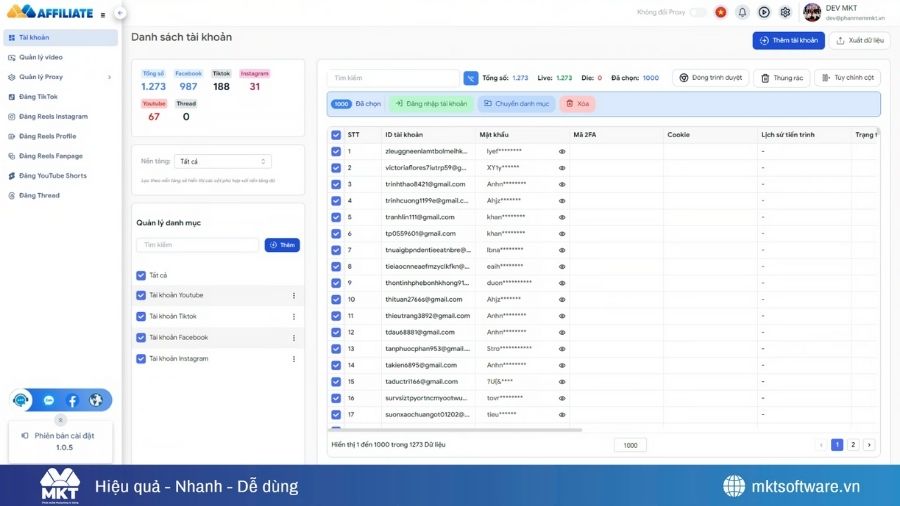 Tính năng quản lý tài khoản đa nền tảng
