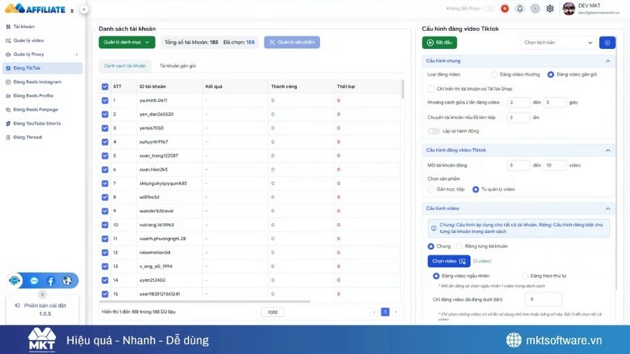 Tính năng đăng video affiliate tự động đa kênh