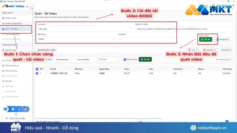 Quét video BiliBili theo link URL hoặc theo kênh Quét video BiliBili theo link URL hoặc theo kênh