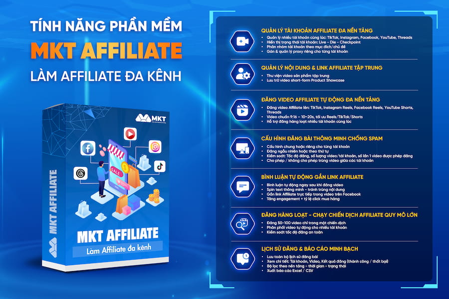 Bảng tính năng phần mềm MKT Affiliate