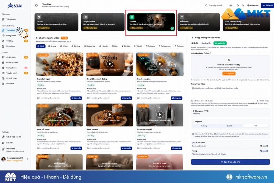 Vào Tạo video, chọn tạo video Từ ảnh