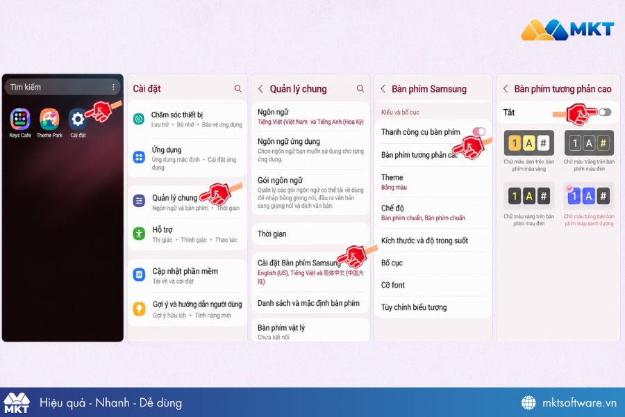 Bật bàn phím tương phản cao