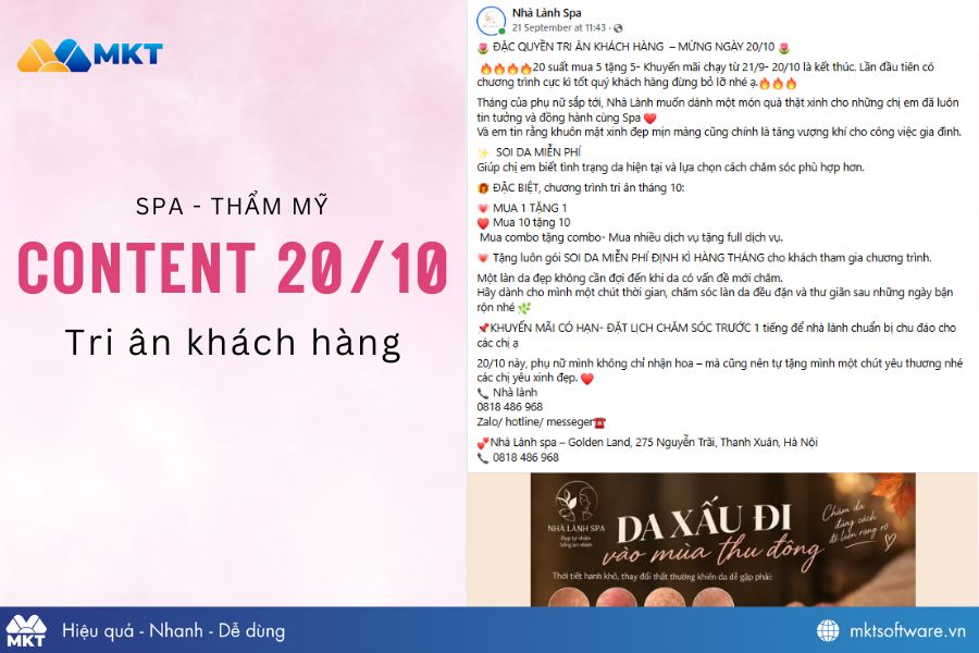 Mẫu content spa 20/10 tri ân khách hàng