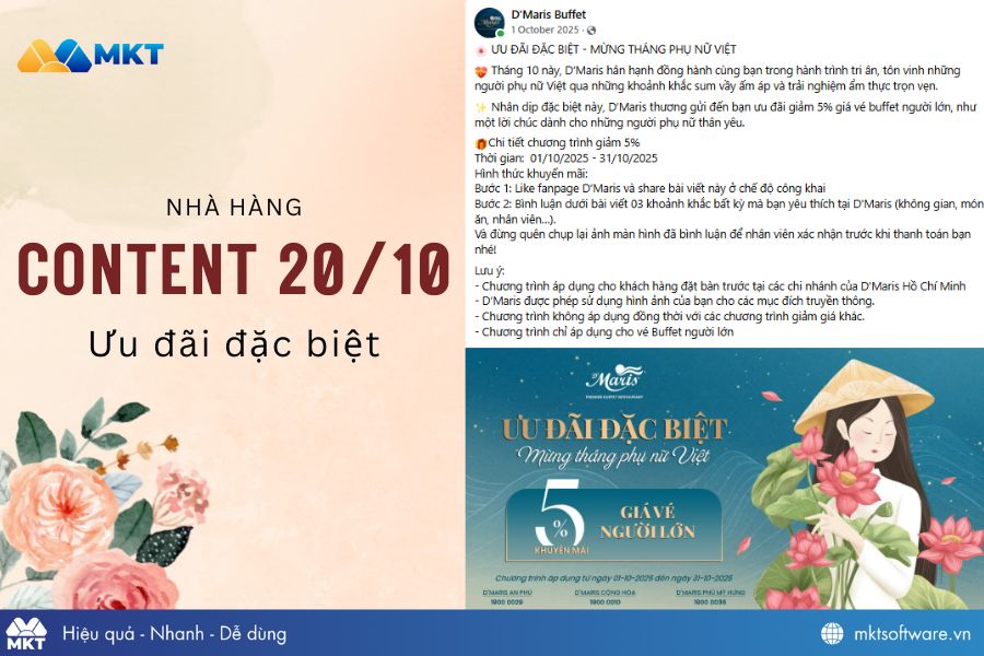 Content ưu đãi đặc biệt ngày 20/10 cho nhà hàng