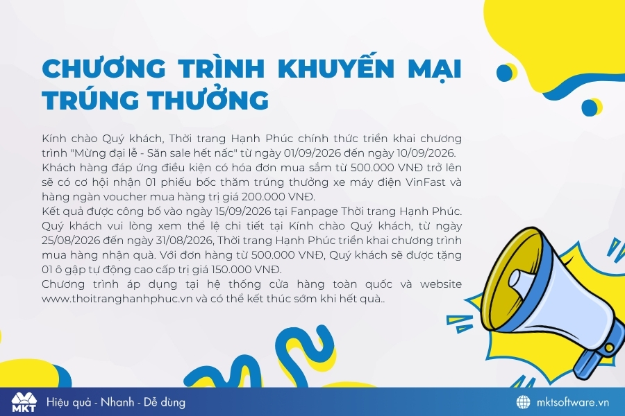 Mẫu thông báo chương trình khuyến mại đến khách hàng trúng thưởng Mẫu thông báo chương trình khuyến mại đến khách hàng trúng thưởng