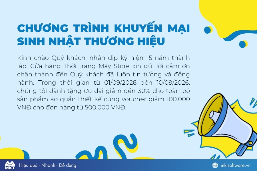 Mẫu thông báo chương trình khuyến mại dịp sinh nhật thương hiệu Mẫu thông báo chương trình khuyến mại dịp sinh nhật thương hiệu