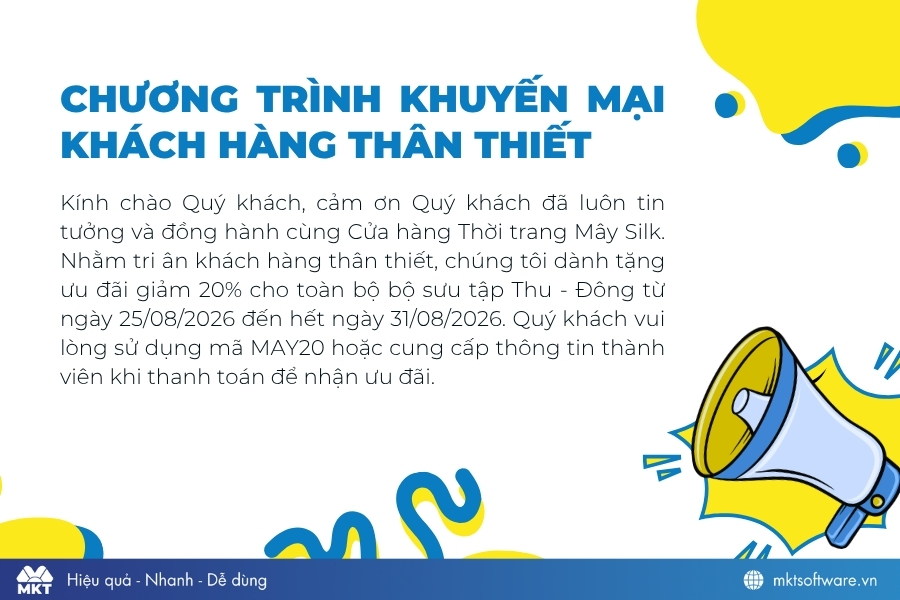 Mẫu thông báo chương trình khuyến mại dành cho khách hàng thân thiết Mẫu thông báo chương trình khuyến mại dành cho khách hàng thân thiết