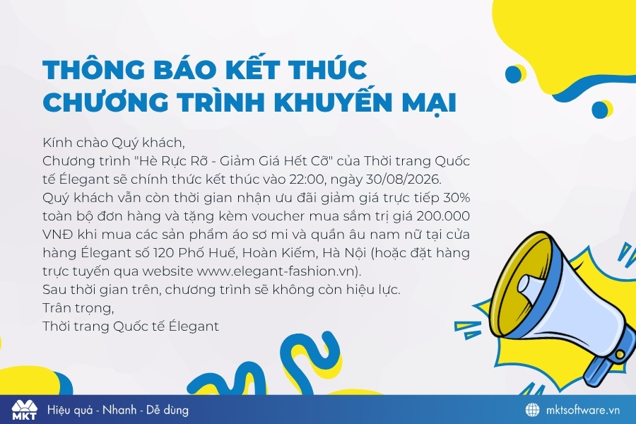 Mẫu thông báo kết thúc chương trình khuyến mại Mẫu thông báo kết thúc chương trình khuyến mại