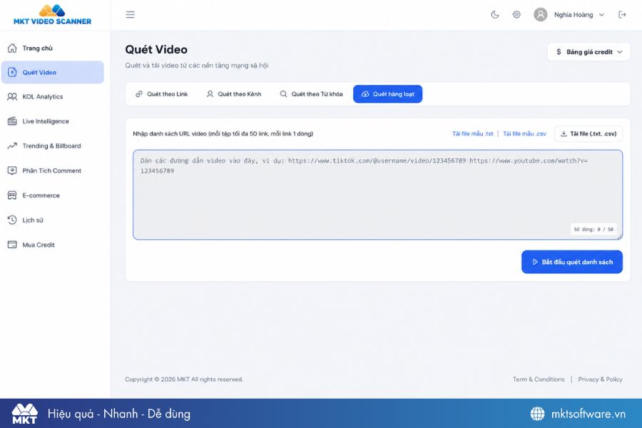 Giao diện tính năng tổng hợp video đa nền tảng