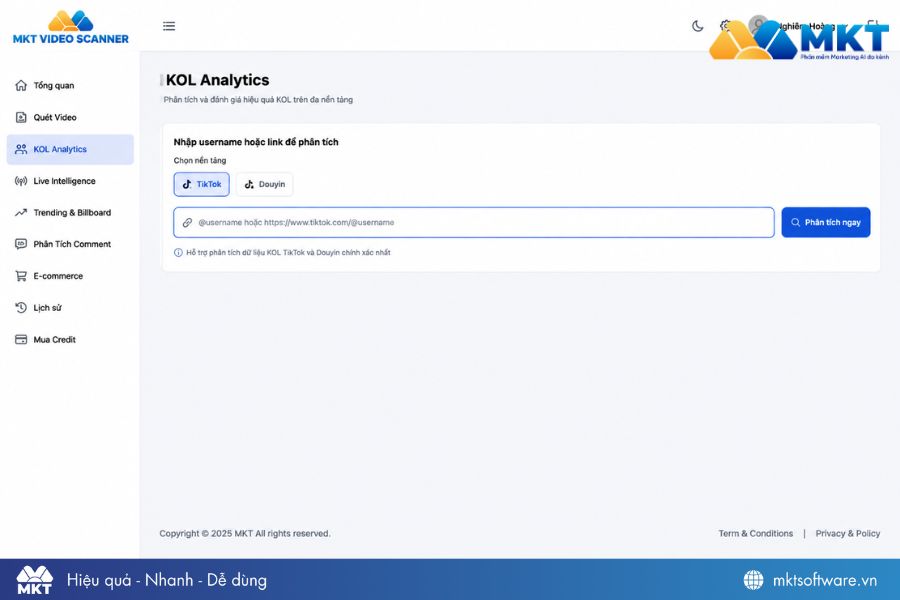 Phân tích kênh KOL chuyên sâu bằng MKT Video Scanner