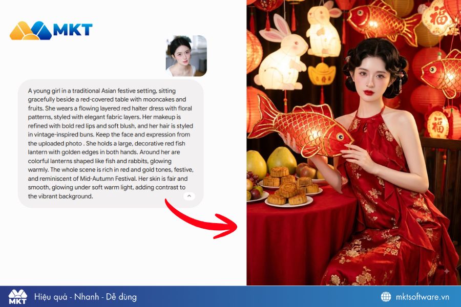 Prompt ảnh Trung Thu concept váy đỏ và đèn cá chép