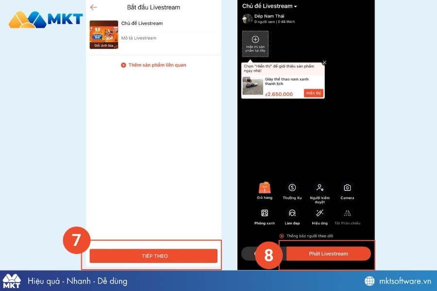 Nhấn Phát Livestream/Phát Video trực tiếp Nhấn Phát Livestream/Phát Video trực tiếp