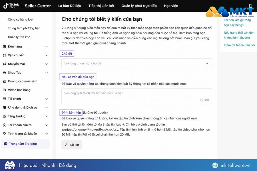 Liên hệ Tổng đài TikTok Shop qua Nhật ký yêu cầu