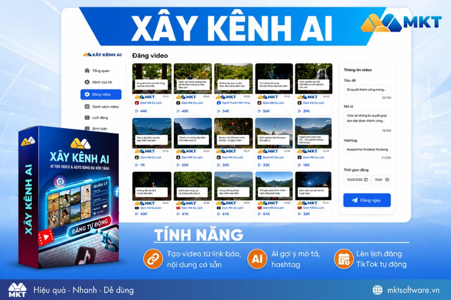 Ứng dụng phần mềm Xây kênh AI để sản xuất video TikTok, Facebook Reels 