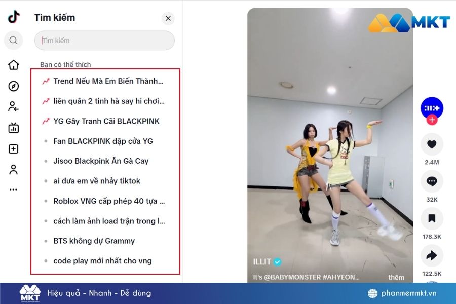 Nhấn vào thanh tìm kiếm TikTok để tìm trend Nhấn vào thanh tìm kiếm TikTok để tìm trend