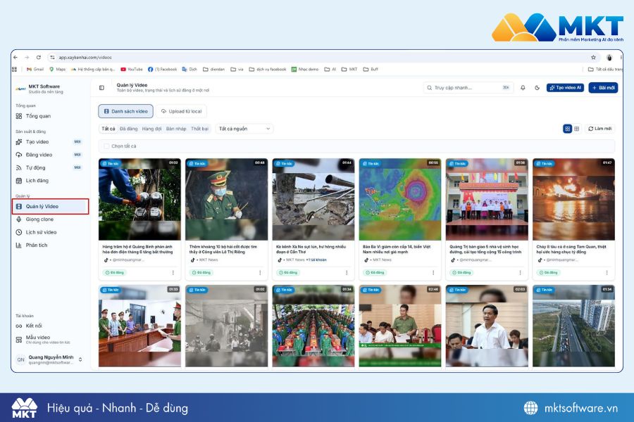 Kiểm tra video tại mục Quản lý video