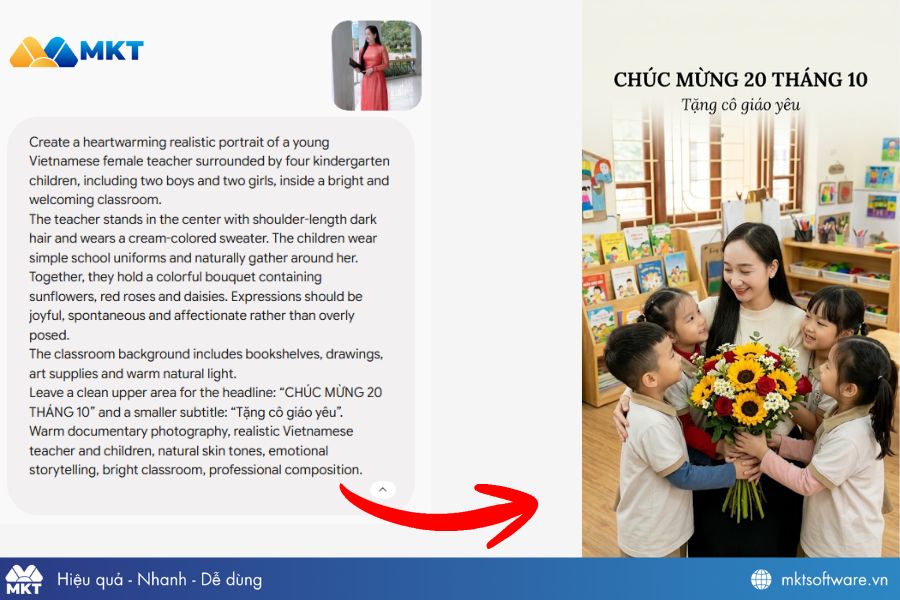 Tạo ảnh cô giáo và học trò chân thực Tạo ảnh cô giáo và học trò chân thực