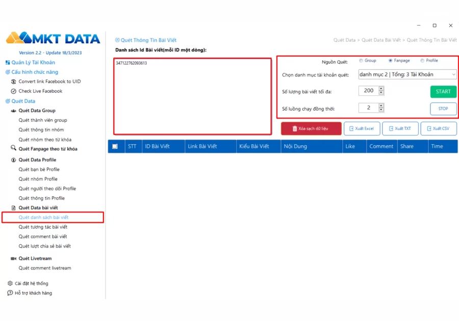 Quét Data bài viết