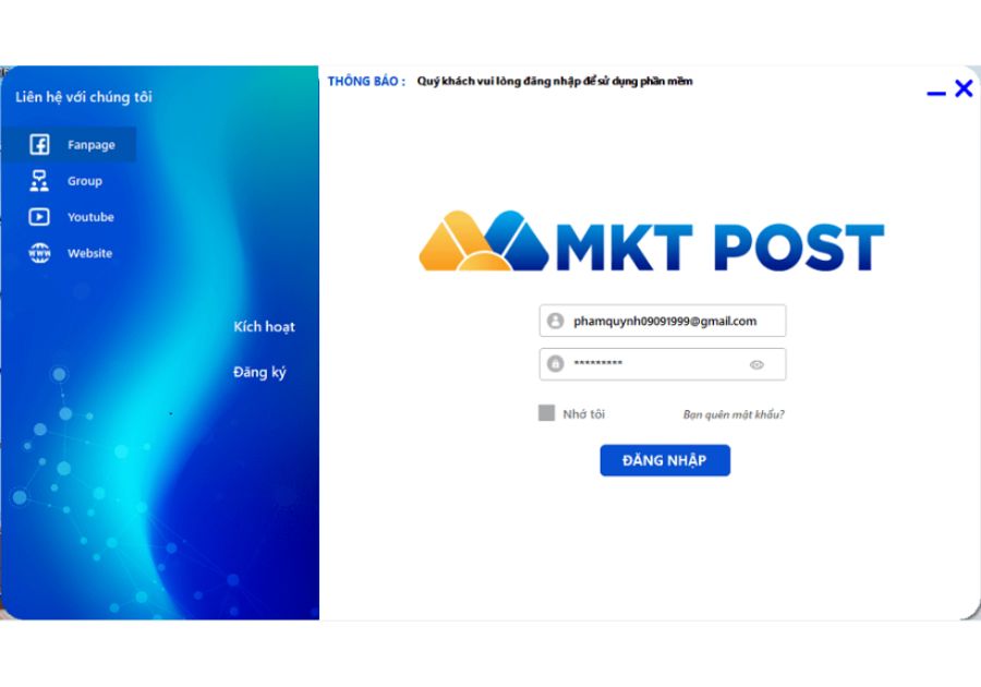 Đăng nhập phần mềm MKT Post